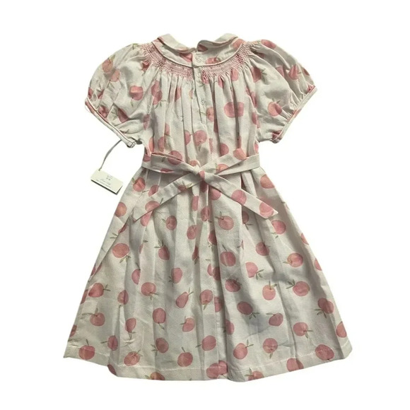 Pixie Lily Girls Pink Smocked Peach Print Dress Size 7 Smocked Knee Length - Picture 4 of 5